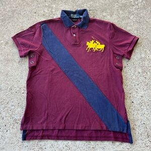Polo Ralph Lauren Double Pony Stripe Retro Red Burgundy Mens M Custom Fit